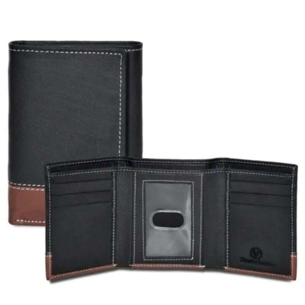 New Genuine Leather RFID Blocking Wallet Black Brown